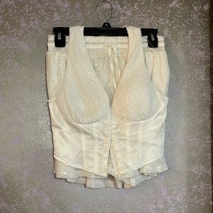 White Sequenced Corset with matching shorts.